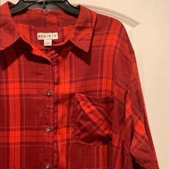 Ava & Viv Red Plaid Button Down Shirt Size 3X New - Picture 4 of 10